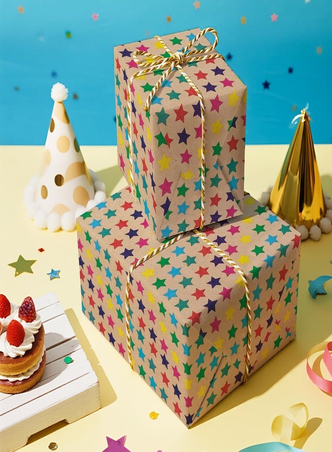 لفة ورق تغليف كرافت من راباهوليك - ورق كرافت بني مخطط لتغليف هدايا أعياد الميلاد - 17 بوصة × 16 بوصة لكل لفة، إجمالي 23 قدمًا مربعًا - نجوم - Image 4